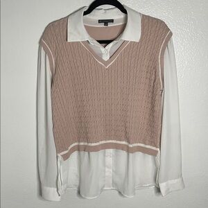 Adrianna Papell Twofer Cable Knit Long Sleeve Top Sweater Size L